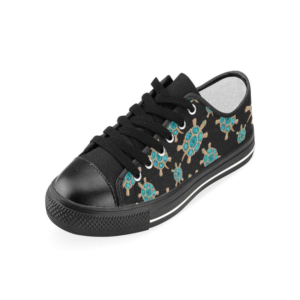 Sea turtle blue stone pattern Kids' Boys' Girls' Low Top Canvas Shoes Black