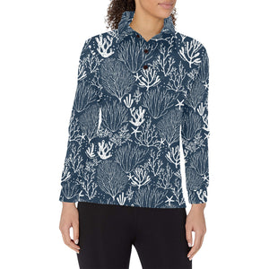 Coral Reef Pattern Print Design 05 Women's Long Sleeve Polo Shirt