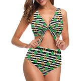 Horseshoes Pattern Print Design 01 Chest Bowknot High Waisted Bikini Swimsuit