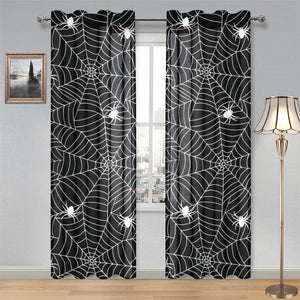 Spider web design pattern Black background white c Gauze Curtain