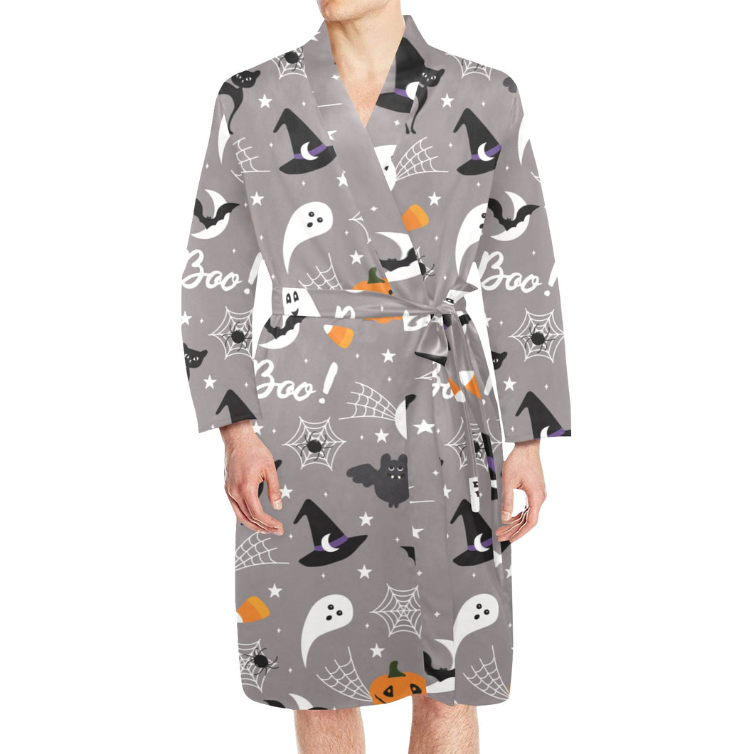 Halloween design pattern Men's Long Sleeve Belted Night Robe