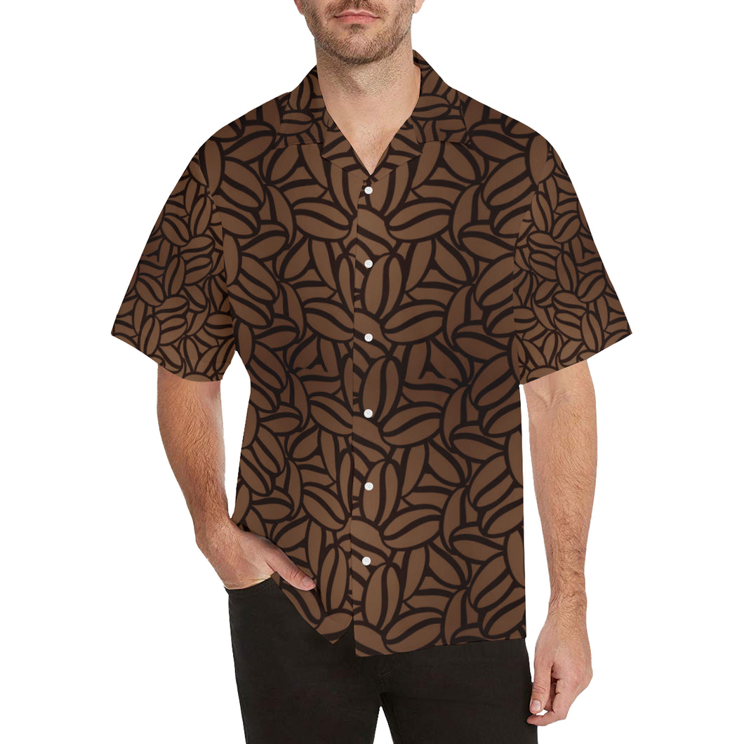coffee bean pattern Men's All Over Print Hawaiian Shirt