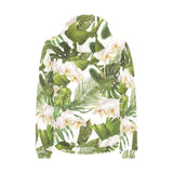 White orchid flower tropical leaves pattern Men's Padded Hooded Jacket