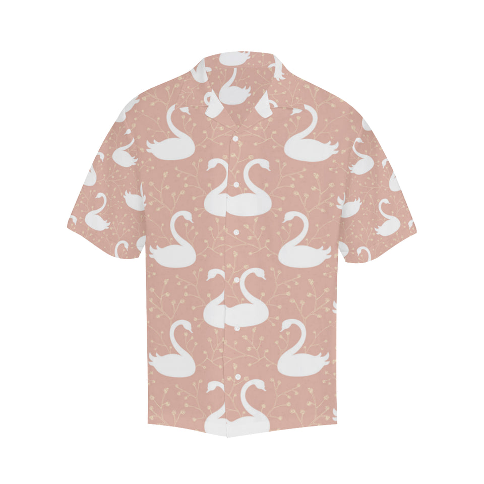 Swan flower light pink background Men's All Over Print Hawaiian Shirt