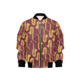 Hand drawn gold saxophone red background Kids' Boys' Girls' Bomber Jacket