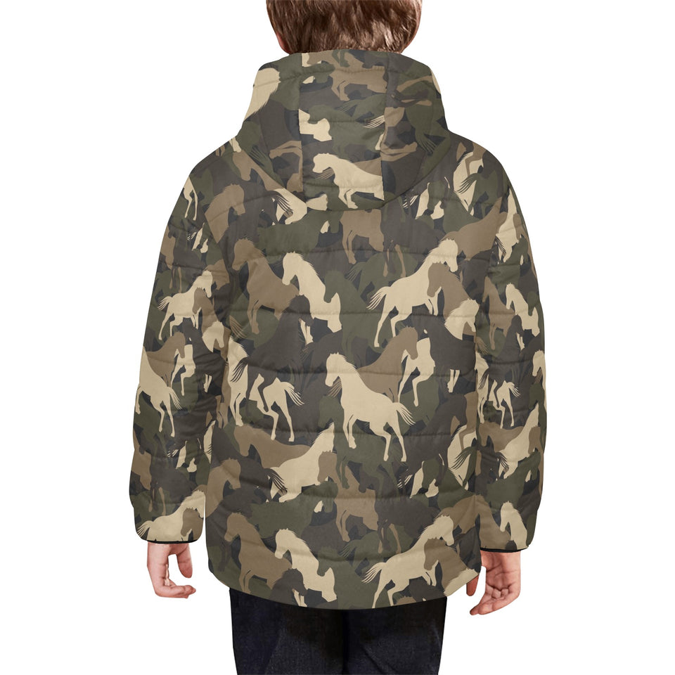 Horse Camouflage Pattern Kids' Boys' Girls' Padded Hooded Jacket