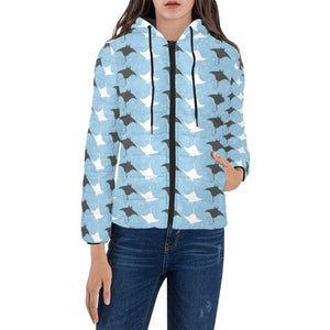 Stingray Pattern Print Design 03 Women's Padded Hooded Jacket