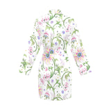 Beautiful pink lotus waterlily leaves pattern Women's Long Sleeve Belted Night Robe