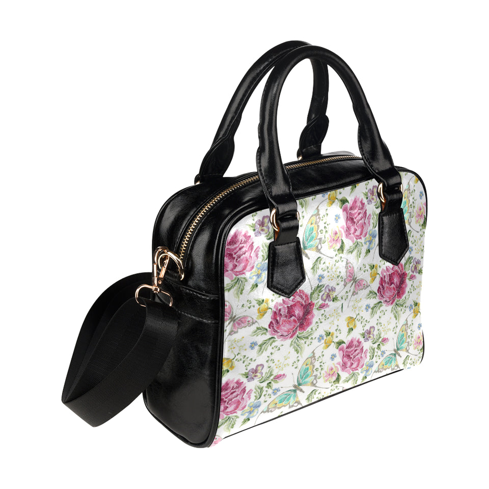 Hand drawn butterfly rose Shoulder Handbag