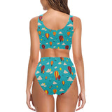 Hot Air Balloon Sky Pattern Chest Bowknot High Waisted Bikini Swimsuit