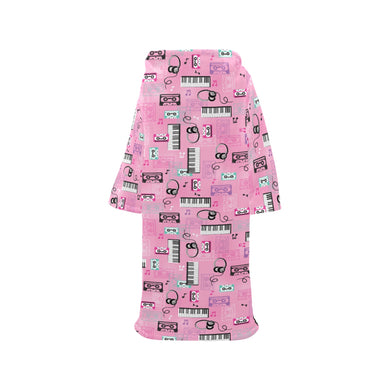 Piano Pattern Print Design 01 Blanket Robe with Sleeves