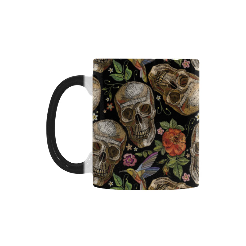Skull rose humming bird flower pattern Morphing Mug Heat Changing Mug