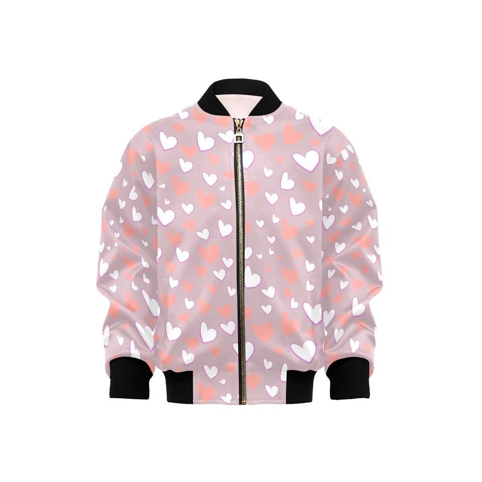 coral white heart pattern Kids' Boys' Girls' Bomber Jacket