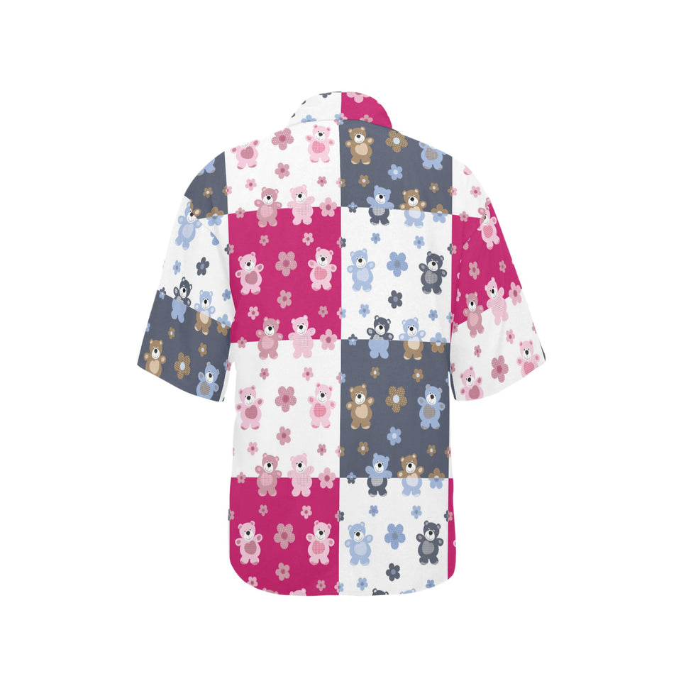 Teddy Bear Pattern Print Design 03 Women's All Over Print Hawaiian Shirt
