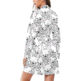 Cute french bulldog head pattern Women's Long Sleeve Belted Night Robe