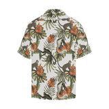Monkey red hibiscus flower palm leaves floral patt Men's All Over Print Hawaiian Shirt