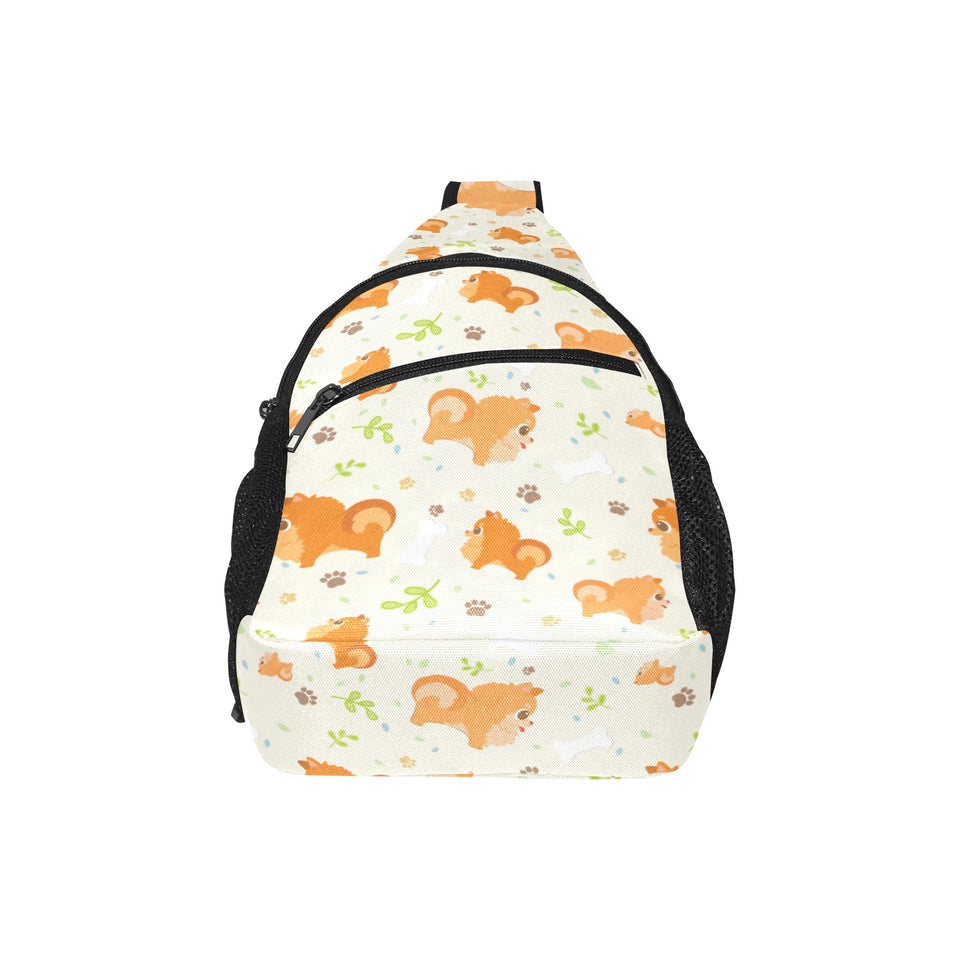 Cute brown pomeranian paw leave bone pattern All Over Print Chest Bag