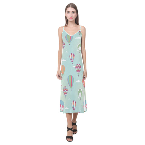 Hot Air Balloon design Pattern V-Neck Open Fork Long Dress