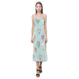 Hot Air Balloon design Pattern V-Neck Open Fork Long Dress