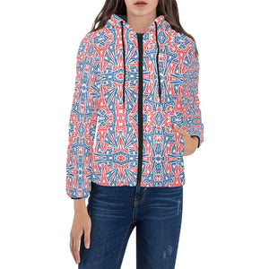 Blue Red Eiffel Tower Pattern Print Design 02 Women's Padded Hooded Jacket