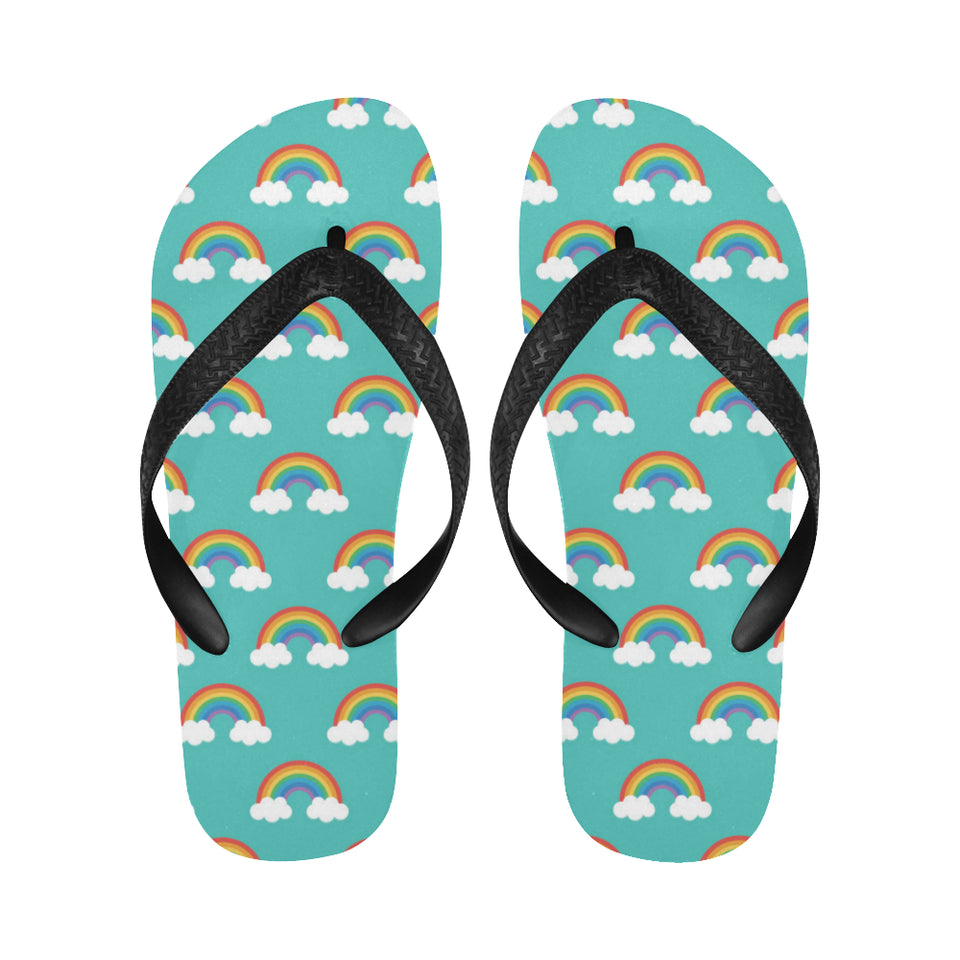 Rainbow pattern green background Unisex Flip Flops