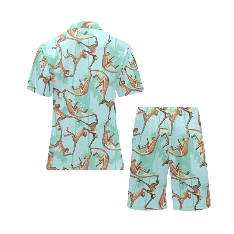Monkey Palm tree background Men's V-Neck Short Pajama Set