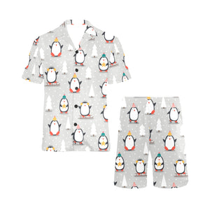 Cute Penguin christmas pattern Men's V-Neck Short Pajama Set