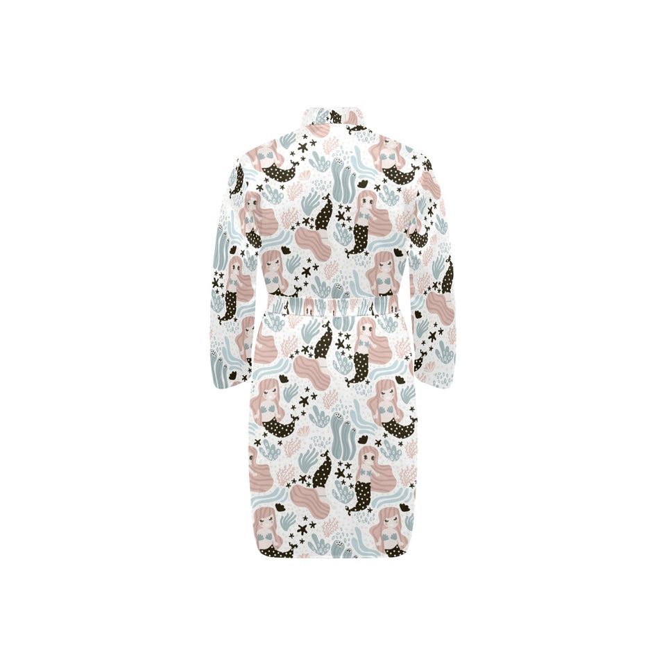 cute mermaid pattern Men's Long Sleeve Belted Night Robe