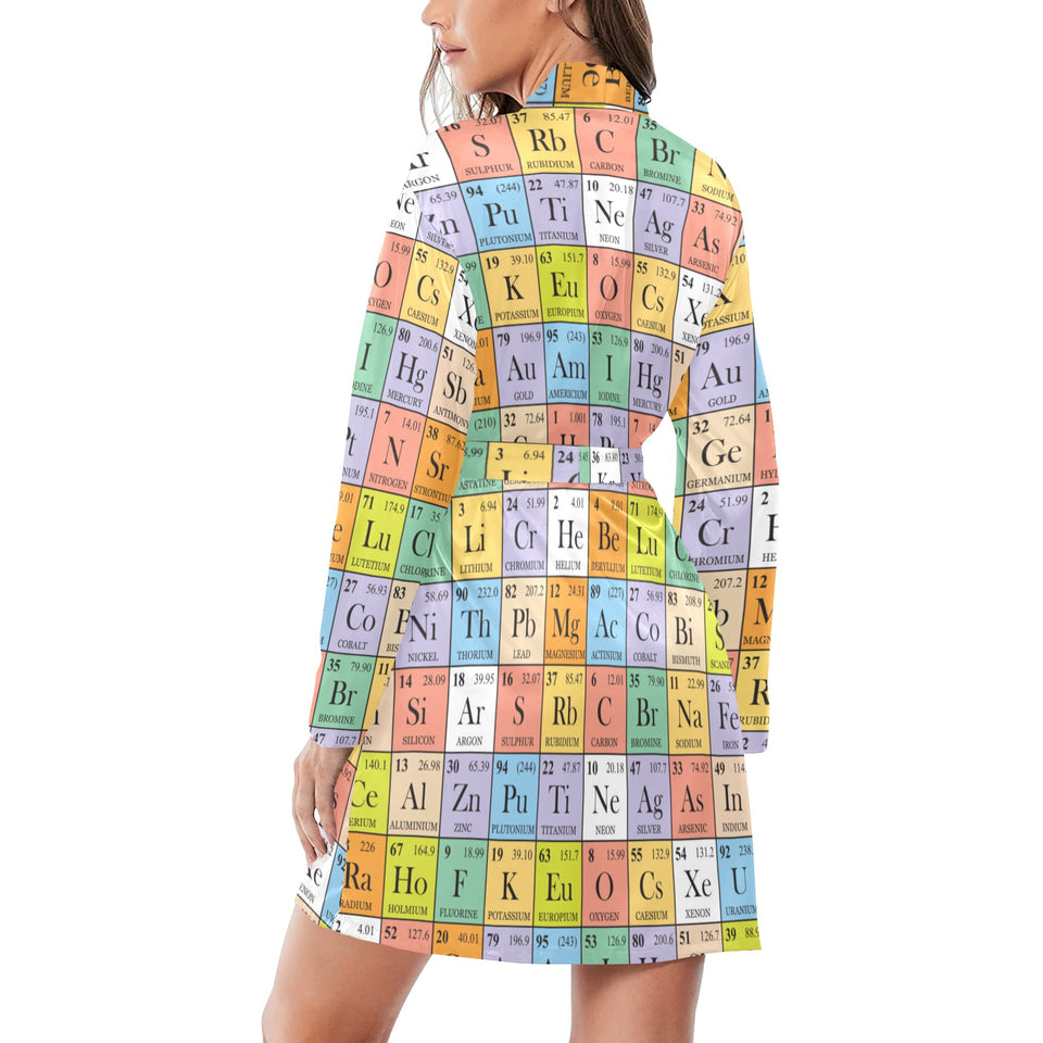 Chemistry Periodic Table Pattern Print Design 01 Women's Long Sleeve Belted Night Robe
