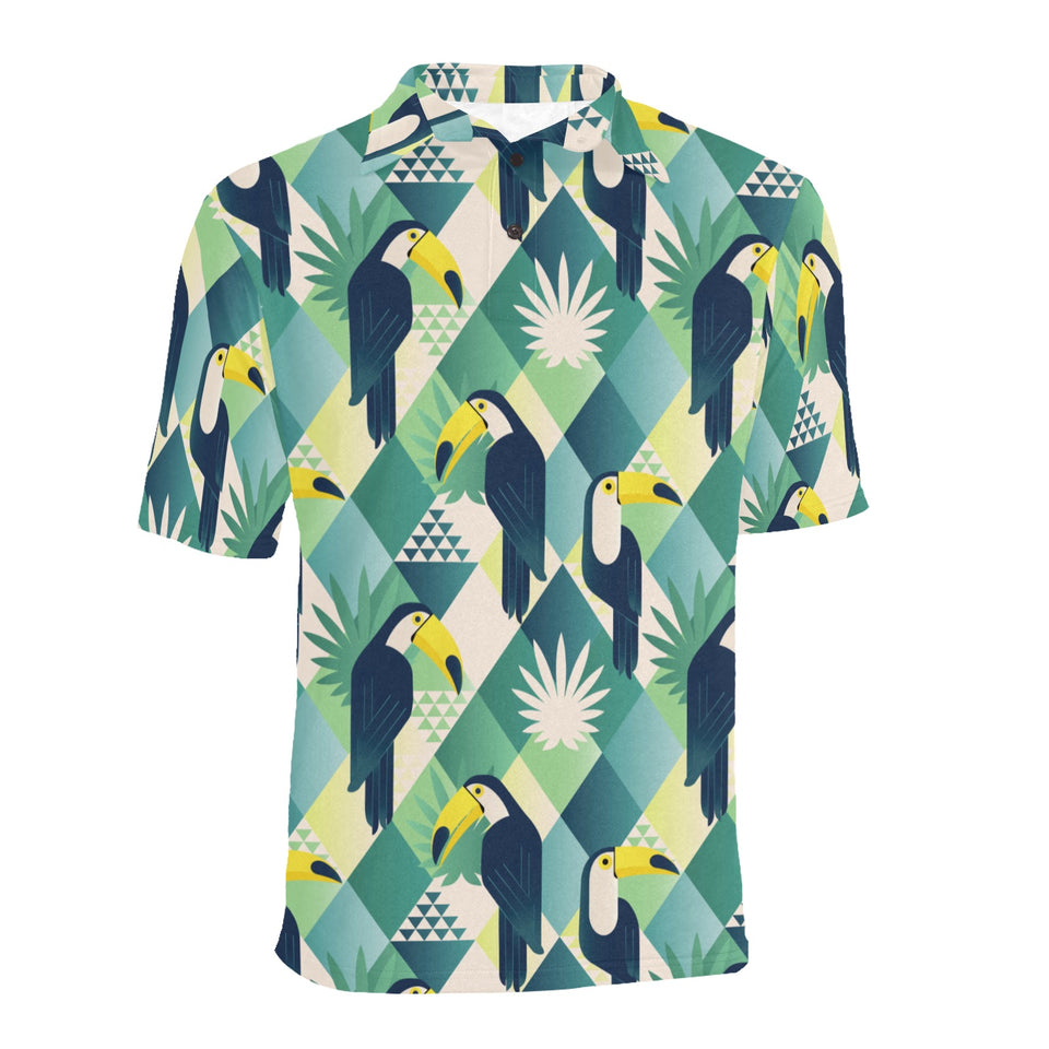 Toucan tropical leaves design pattern Men's All Over Print Polo Shirt
