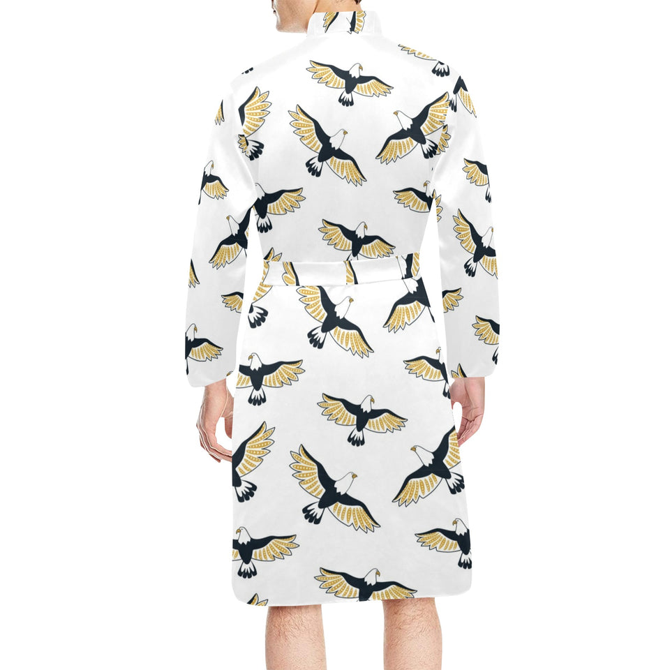 Eagle Pattern Print Design 03 Men's Long Sleeve Belted Night Robe