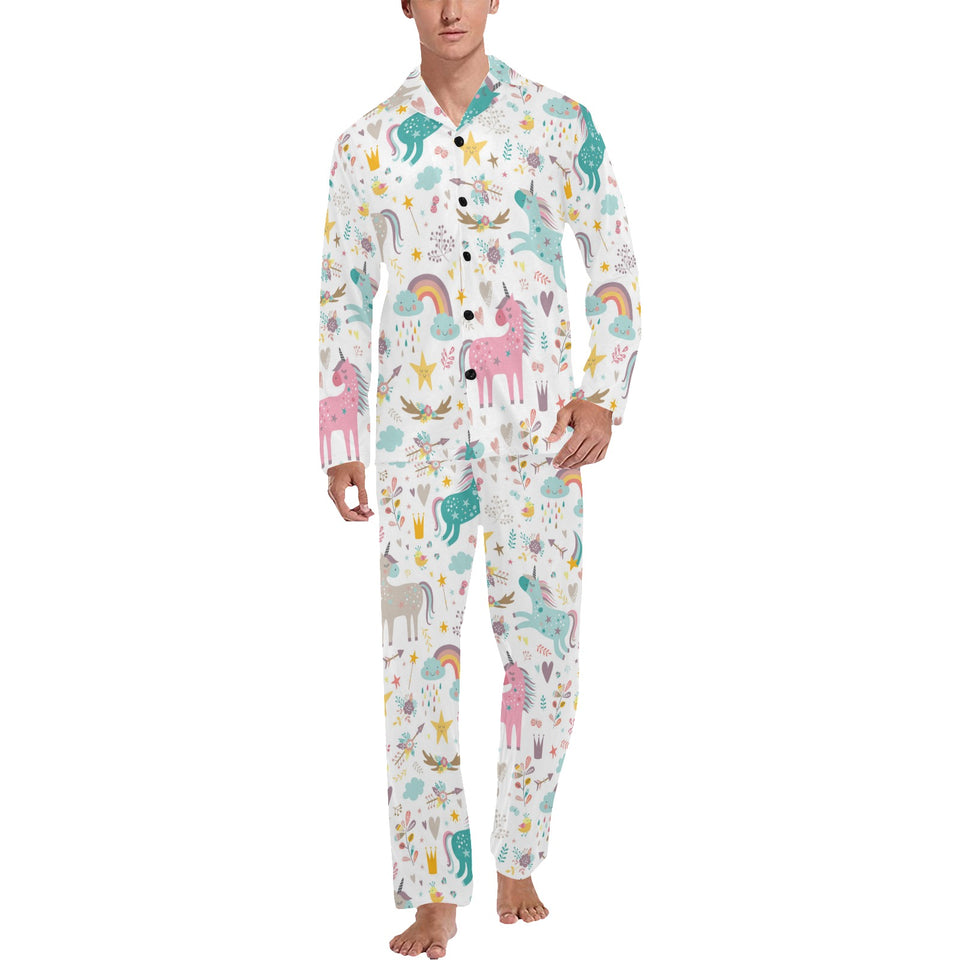 Colorful unicorn pattern Men's Long Pajama Set