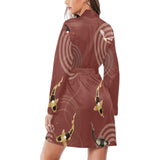 Koi Fish Carp Fish red background Women's Long Sleeve Belted Night Robe