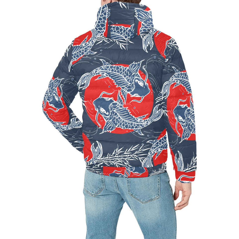 Koi Fish Carp Fishs hand drawn japanese art Men's Padded Hooded Jacket