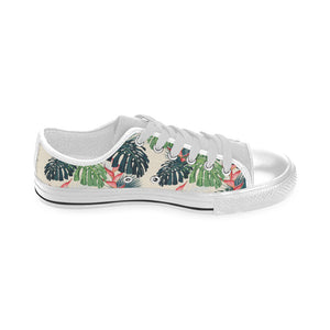 heliconia flowers, palm and monstera leaves Men's Low Top Shoes White