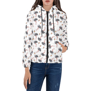 Ostrich Pattern Print Design 02 Women's Padded Hooded Jacket