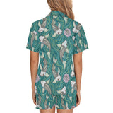 Koi Fish Carp Fish lotus pattern Women's V-Neck Short Pajama Set