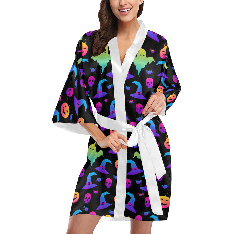 Colorful halloween background Women's Short Kimono Robe