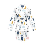 Cute sleeping sheep moon cloud pattern Women's Long Sleeve Belted Night Robe