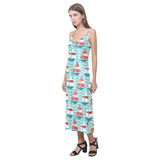 Red White sailboat wave background V-Neck Open Fork Long Dress