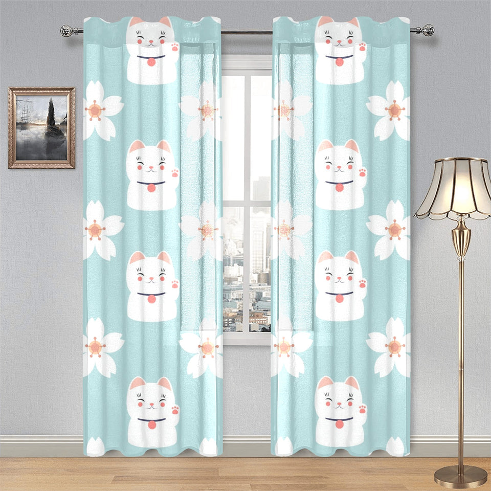 Maneki neko cat sakura Gauze Curtain