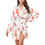 Watercolor Koi Fish Carp Fish pattern Women's Long Sleeve Belted Night Robe