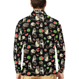 Raccoon watermelon pattern Men's Long Sleeve Polo Shirt