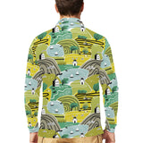 Hand drawn windmill pattern Men's Long Sleeve Polo Shirt