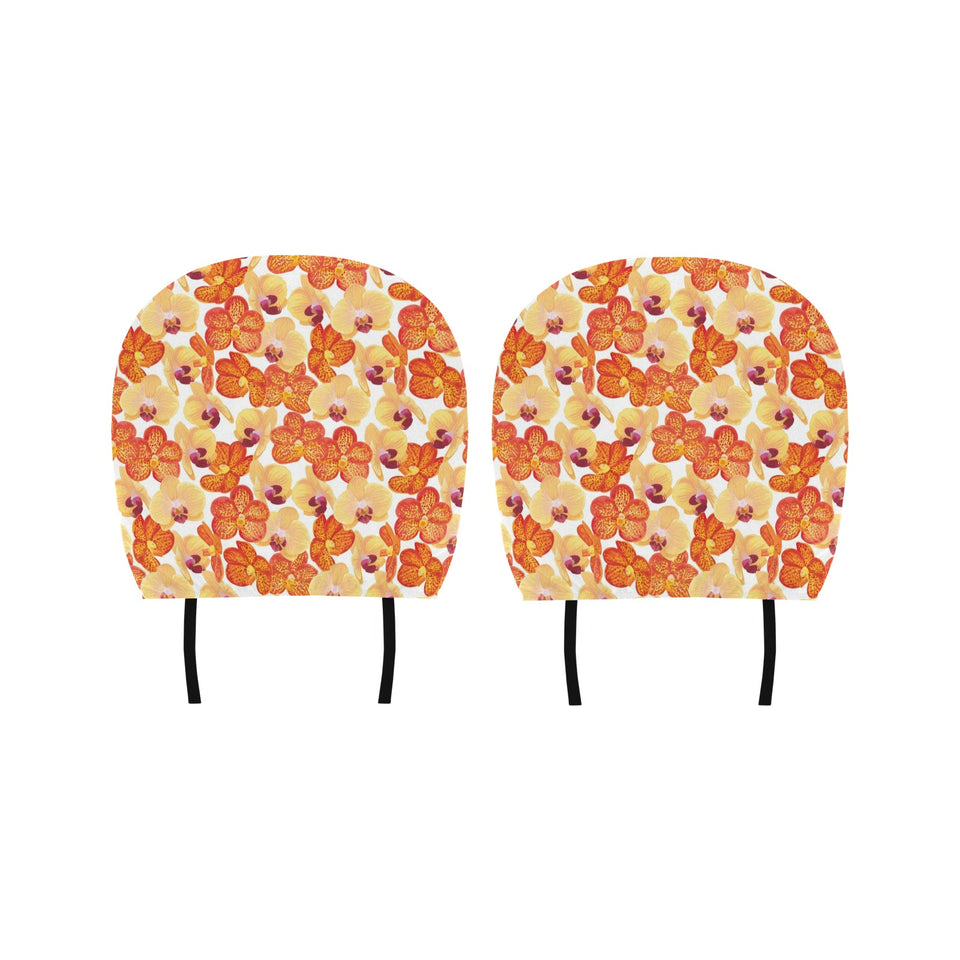 Orange yellow orchid flower pattern background Car Headrest Cover