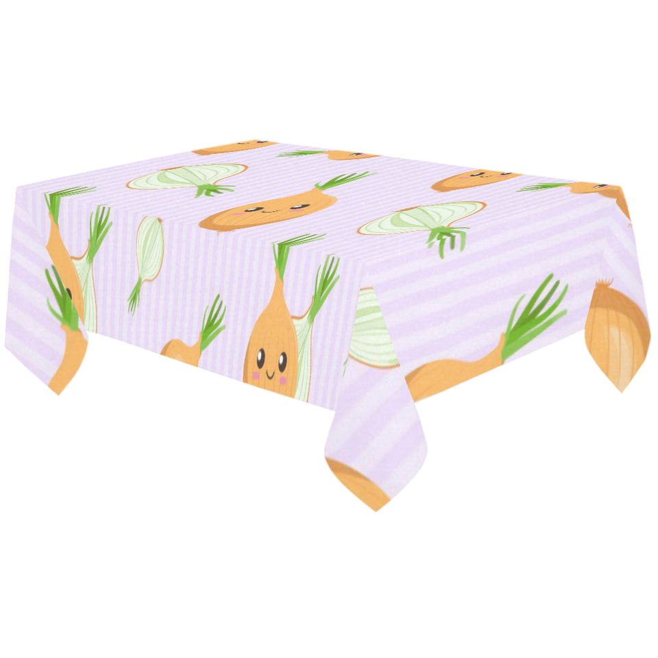 cute onions smiling faces purple background Tablecloth