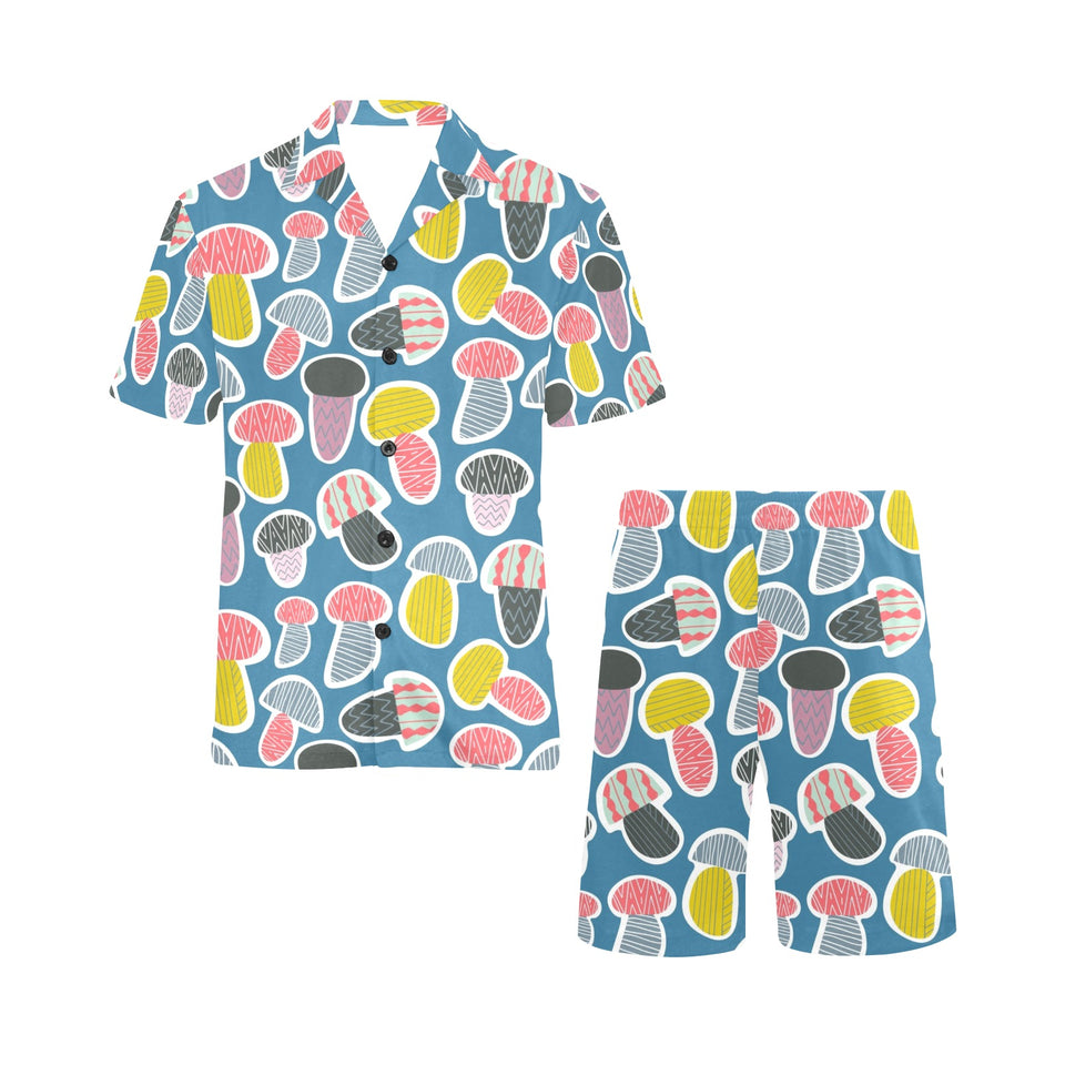 Colorful mushroom design pattern Men's V-Neck Short Pajama Set