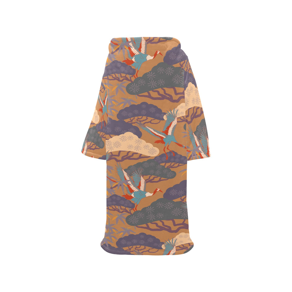 Bonsai bamboo stork japanese pattern brown theme Blanket Robe with Sleeves