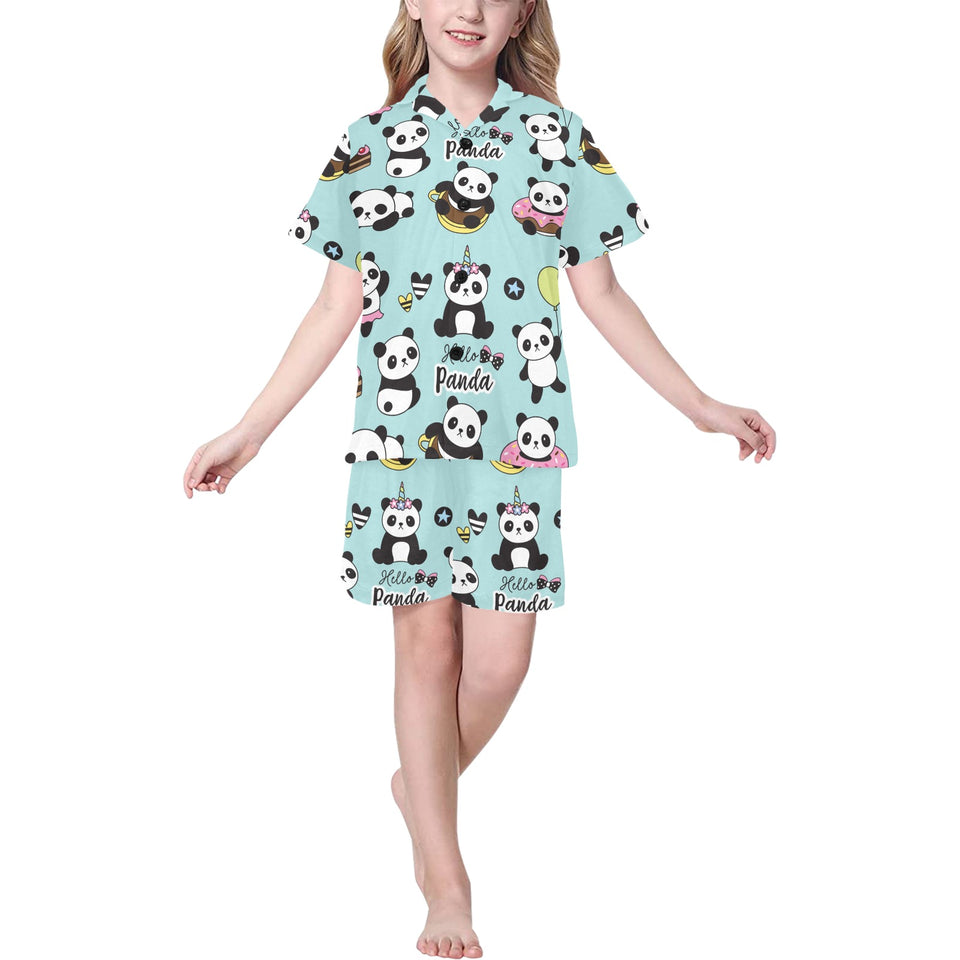 Cute baby panda pattern Kids' Boys' Girls' V-Neck Short Pajama Set