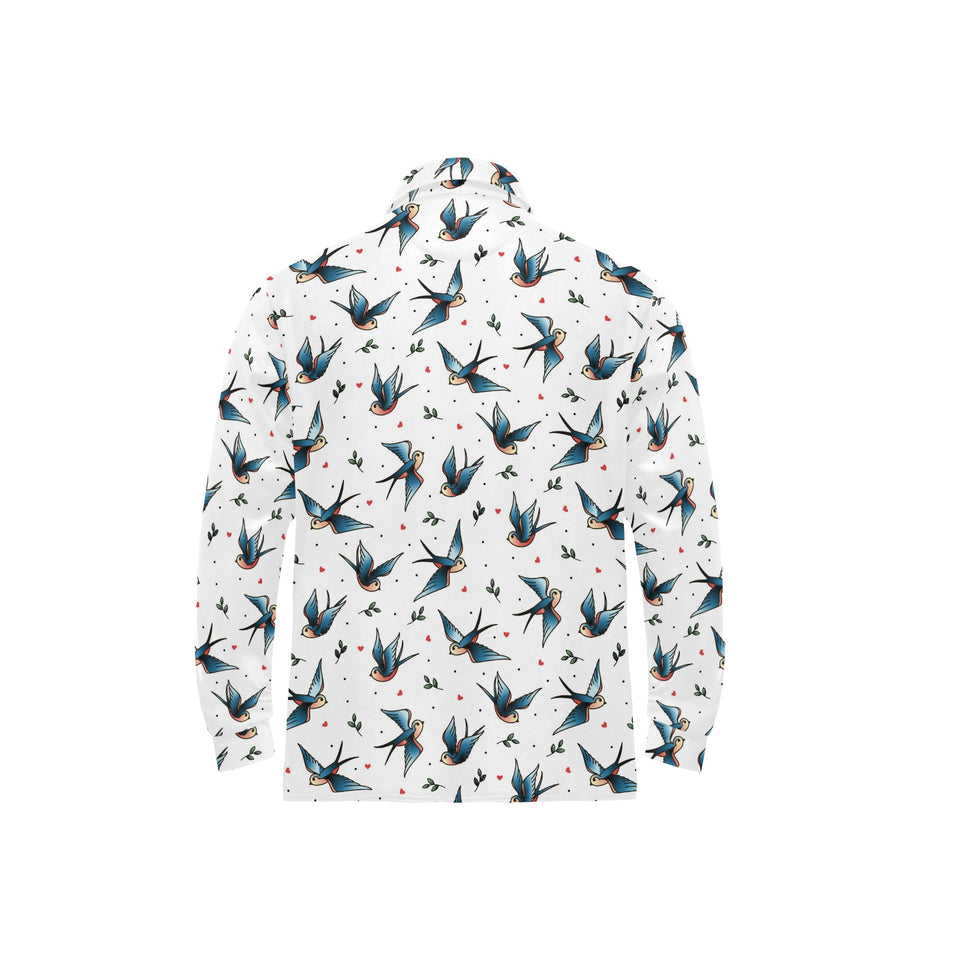 Swallow Pattern Print Design 04 Men's Long Sleeve Polo Shirt